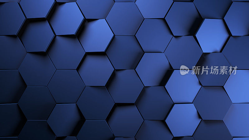 蓝色金属未来六边形背景。3 d渲染图